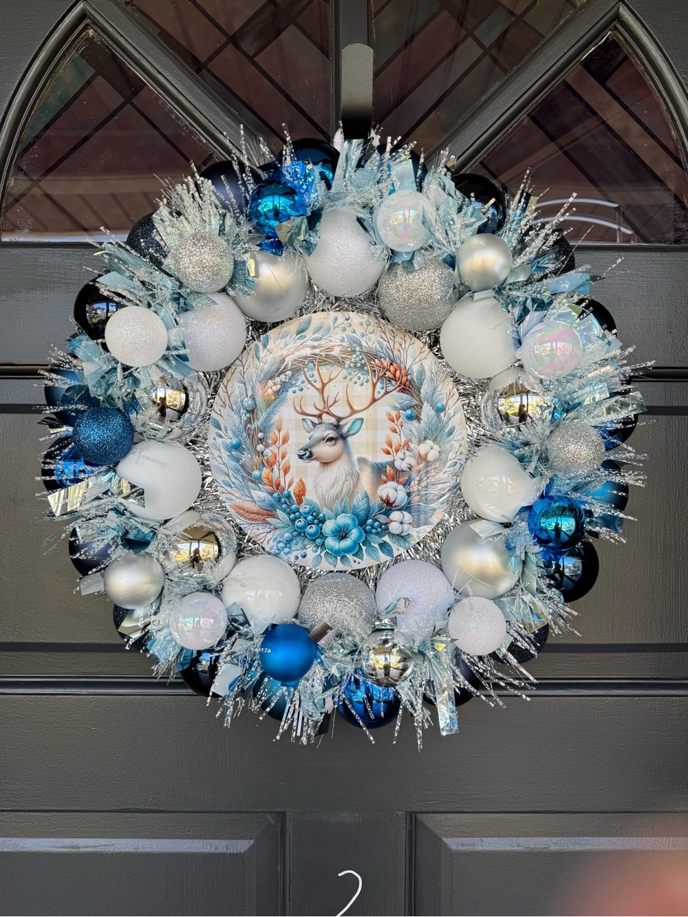 Blue & White Reindeer Decorative Holiday Wreath
